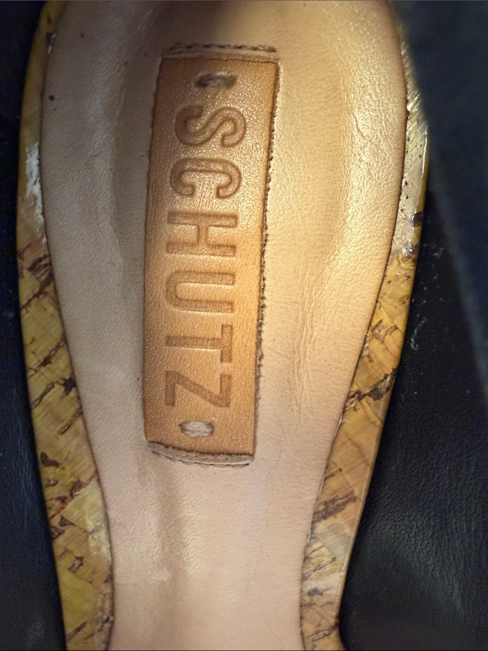Schutz Black Suede Peep-Toe Platform Stiletto Heels Cork Bamboo Texture Sz 10 - Picture 4 of 13